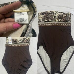 Michael Kors Chocolate Brown Swimsuit with Paisley Trim
